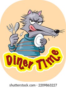 A hungry wolf, Diner Time sticker, poster