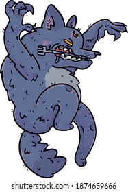 
Hungry wolf, jackal, dog sits on a chair. Vector image without background. Character for print, mascot, article, advertisement, blog.