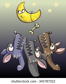 hungry wolves howl at the moon, vector illustration