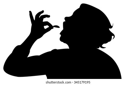 hungry woman eating, silhouette vector