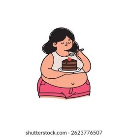 Hungry Woman Vector Image, Obese Girl, Overweight Woman Vector Illustration, Plus Size Girl Vector Illustration.