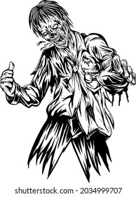 Hungry zombies are looking for victims to prey on  in black and white