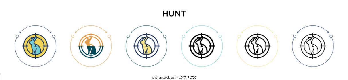 Hunt icon in filled, thin line, outline and stroke style. Vector illustration of two colored and black hunt vector icons designs can be used for mobile, ui, web