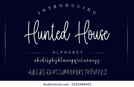 Hunted House Hand drawn vector alphabet. Modern monoline signature script font. Elegant Signature Font. Best Alphabet Beautiful Calligraphy Signature Font lettering handwritten