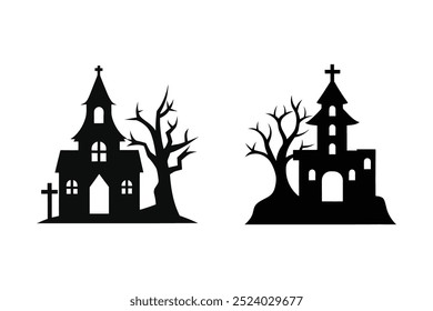 hunted house tree vector illustration