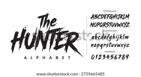 The Hunter aggressive brush font with rough texture and bold dry stroke style for sport movie poster branding logo Stock foto © 