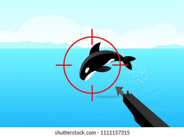 Hunter apuntó su arma a la ballena asesina, arte vectorial