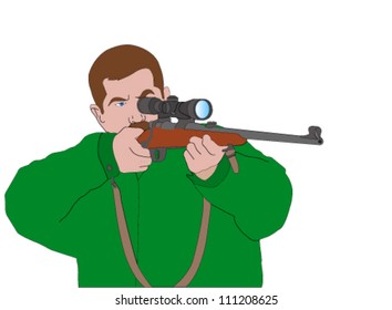 hunter aiming with sniper rifle