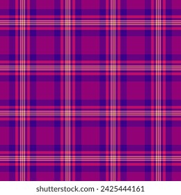 Hunter background vector fabric, fiber texture tartan textile. Furniture check seamless pattern plaid in pink and purple color.