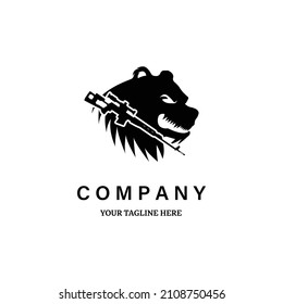 hunter bear in the forest creative minimalist logo vector illustration design vintage