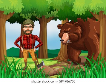 Hunter and bear in the woods