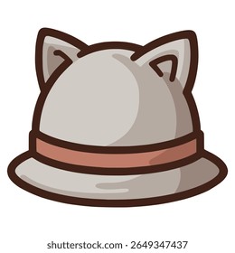 caçador gato chapéu viajar ao ar livre moda estilo de vida acessórios de cor plana vetor ilustração modelo design