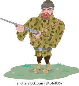 Hunter Character Vector Illustration/ Hand drawn caricature, editable vector illustration. 