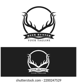 Hunter deer antler logo vector illustration design with slogan template