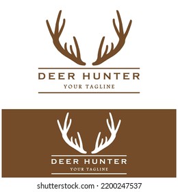 Hunter deer antler logo vector illustration design with slogan template