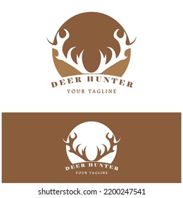 Hunter deer antler logo vector illustration design with slogan template