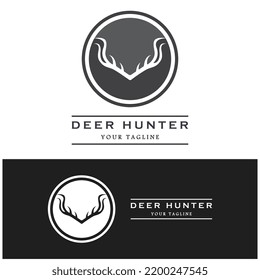 Hunter deer antler logo vector illustration design with slogan template