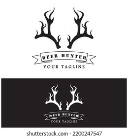 Hunter deer antler logo vector illustration design with slogan template