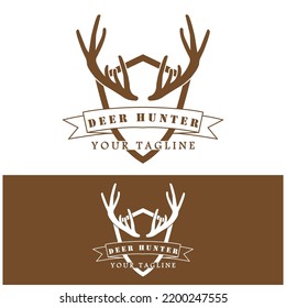 Hunter deer antler logo vector illustration design with slogan template