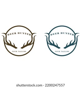 Hunter deer antler logo vector illustration design with slogan template