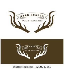 Hunter deer antler logo gráfico vectorial diseño con plantilla de slogan