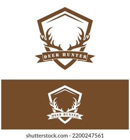 Hunter deer antler logo vector illustration design with slogan template