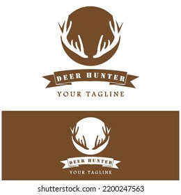 Hunter deer antler logo vector illustration design with slogan template