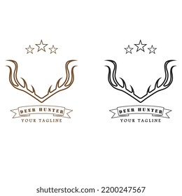 Hunter deer antler logo vector illustration design with slogan template