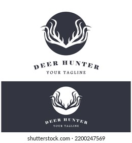 Hunter deer antler logo vector illustration design with slogan template