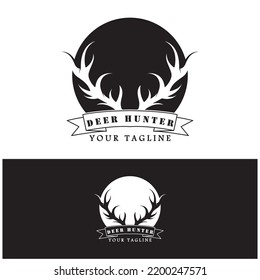 Hunter deer antler logo vector illustration design with slogan template