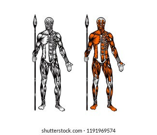 Hunter DNA with Spear Hand Drawn Symbol Logo Vector