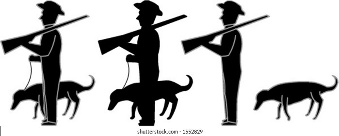 Hunter with dog and gun rifle