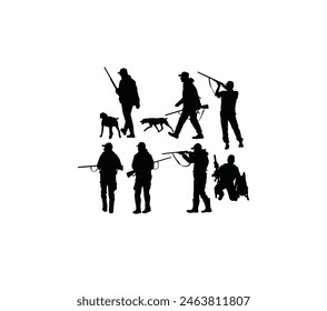 Hunter with Dog Silhouettes, art vector design
