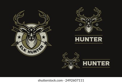 Hunter elk logo vector set on black background