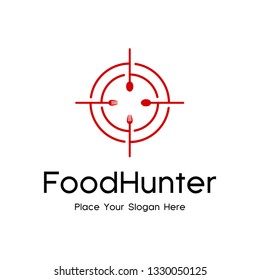 Hunter food vector logo template. This logo with hunt symbol and spoon, fork.