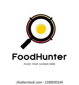 Hunter food vector logo template. This logo with hunt symbol and spoon, fork.
