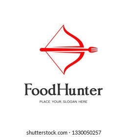 Hunter food vector logo template. This logo with hunt symbol and spoon, fork.