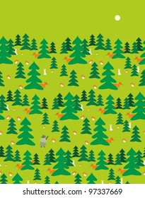 Hunter and foxes looking for rabbits - seamless pattern