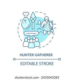 Hunter gatherer soft blue concept icon. Type of society. Nomadic lifestyle. Social group. Tribal community. Round shape line illustration. Abstract idea. Graphic design. Easy to use in article