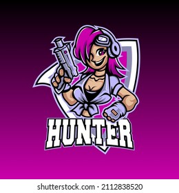 Hunter Girl Logo E-Sports Mascot