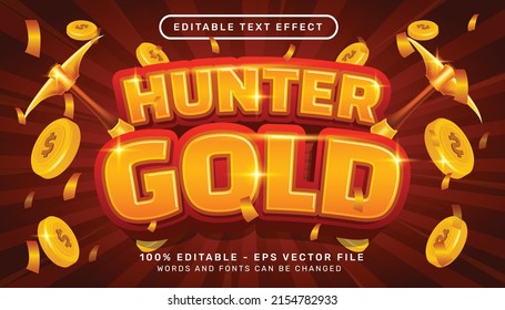 hunter gold 3d text effect and editable text effect with coin illustration