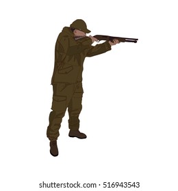 A hunter with a gun on a isolated background