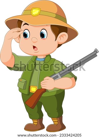 hunter with gun standing and looking of illustration