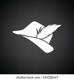 Hunter hat with feather  icon. Black background with white. Vector illustration.