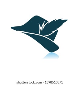 Hunter Hat With Feather Icon. Shadow Reflection Design. Vector Illustration.