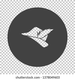 Hunter hat with feather  icon. Subtract stencil design on tranparency grid. Vector illustration.