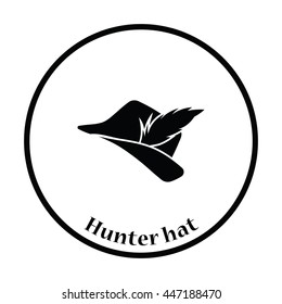 Hunter hat with feather  icon. Thin circle design. Vector illustration.