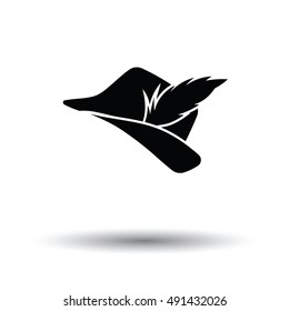 Hunter hat with feather  icon. White background with shadow design. Vector illustration.