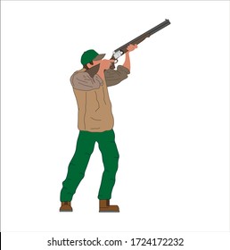 Hunter Hunting Aiming With Shotgun Vector Illustration