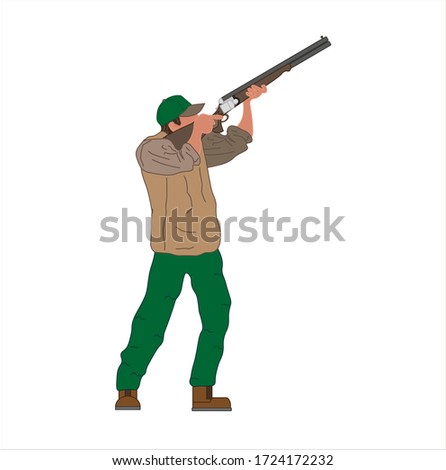 hunter hunting aiming with shotgun vector illustration